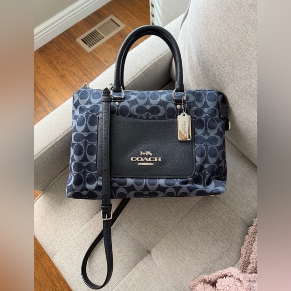 Coach Emma Satchel in Signature Denim Blue.